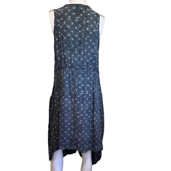 Biya by Johnny Was Blue & Beige Silk Tank Shift Dress w/Pockets sz S - Picture 2 of 8